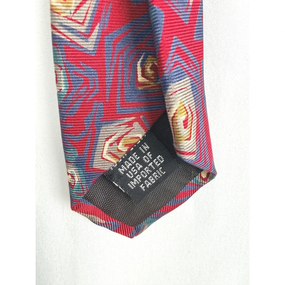 Vintage Robert Stock Necktie Made in the USA Red Geometric Silk Mens Accessory
